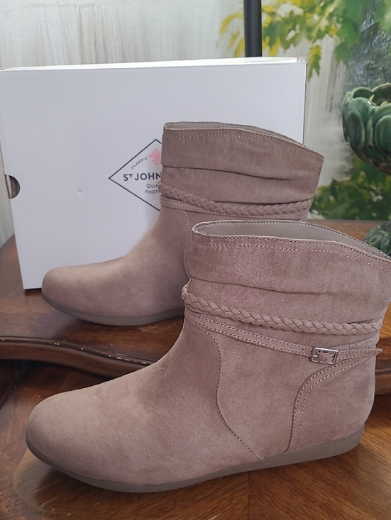 St. John's Bay Shoes - New in box! St Johns Bay Kenzie Womens 9 Taupe Suede Braided Ankle Booties